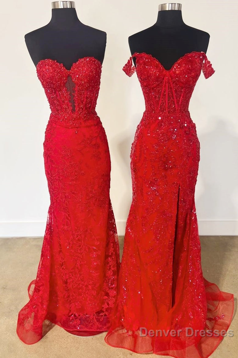 Black Sweetheart Lace Appliques Mermaid Long Prom Dresses