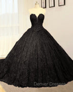 Black Sweetheart Lace Wedding Dress Ball Gown