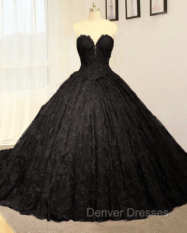 Black Sweetheart Lace Wedding Dress Ball Gown