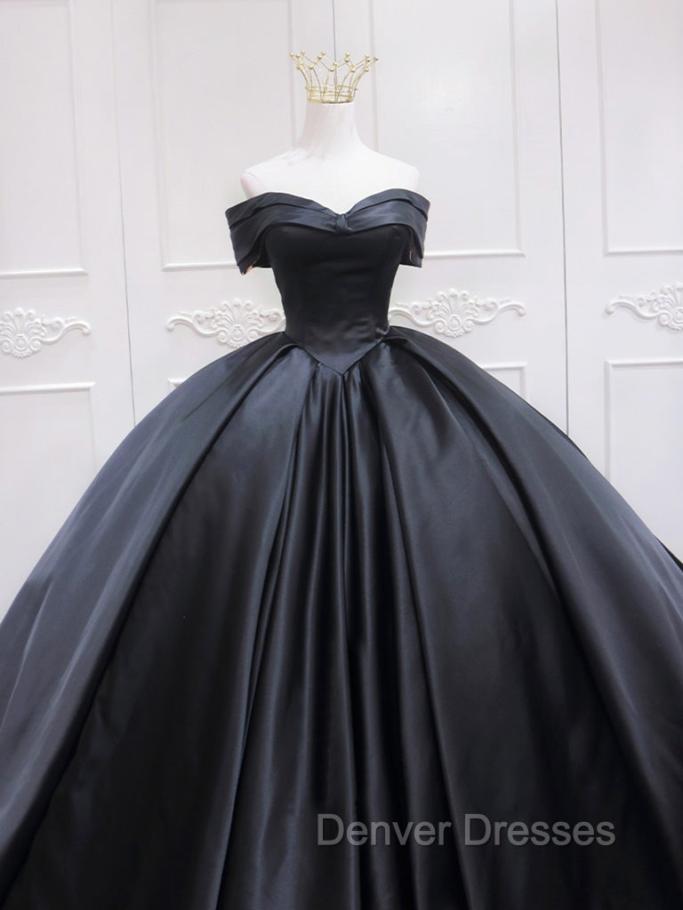 Black Sweetheart Neck Satin Long Prom Gown, Black Sweet 16 Dress Secondary image