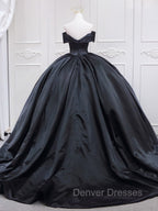 Black Sweetheart Neck Satin Long Prom Gown, Black Sweet 16 Dress