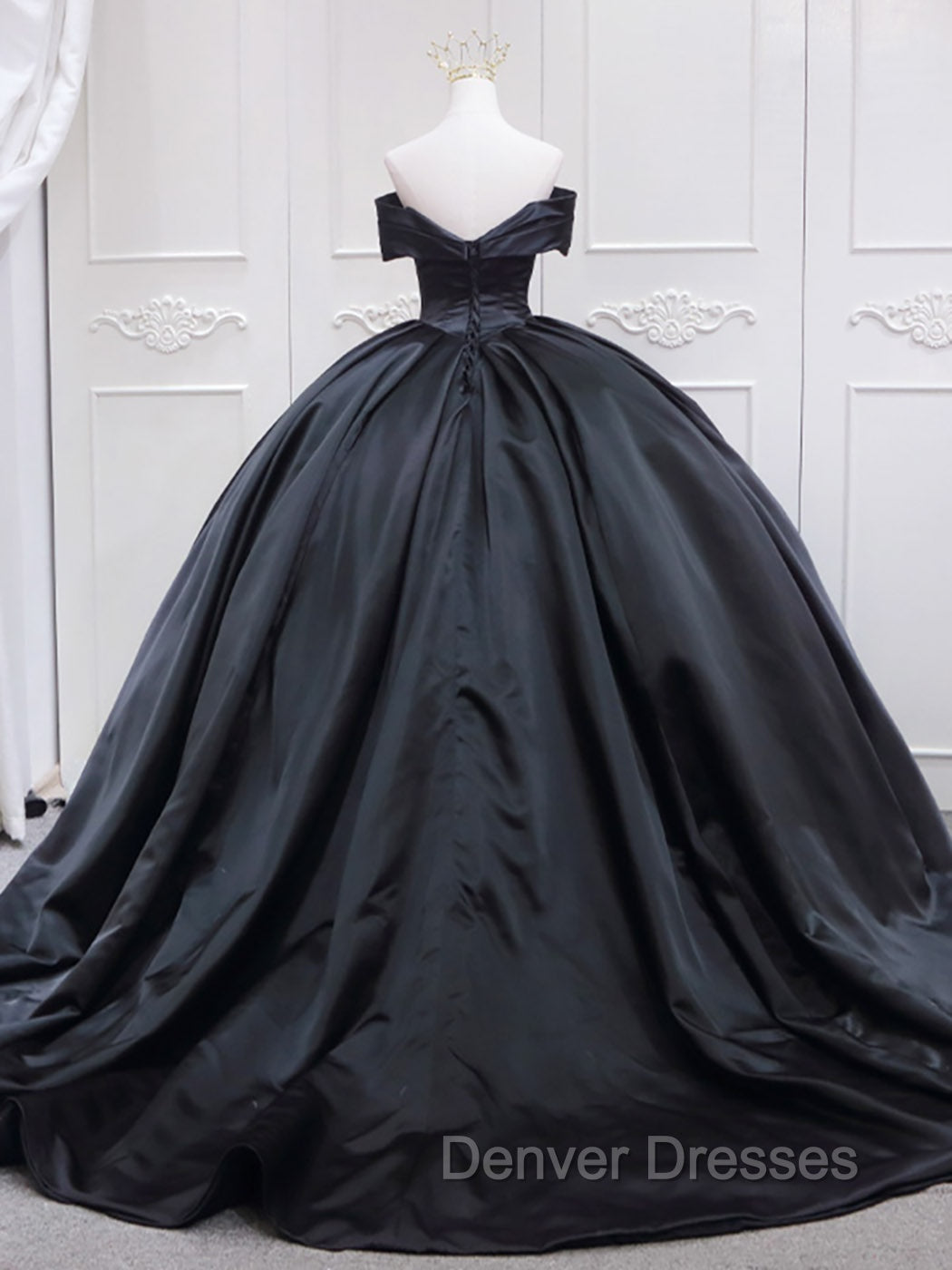 Black Sweetheart Neck Satin Long Prom Gown, Black Sweet 16 Dress