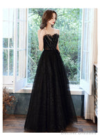 Black Sweetheart Neck Tulle Sequin Beads Long Prom Dress