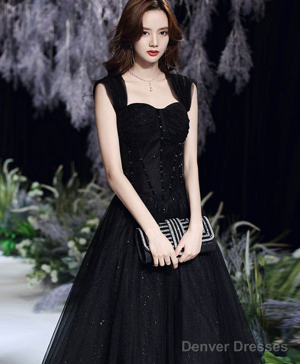 Black Sweetheart Off Shoulder Long Prom Dress, Black Tulle Evening Dress Secondary image