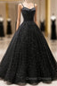 Black Sweetheart Straps Tulle Long Evening Gown, Sleeveless Floor-Length Prom Dress