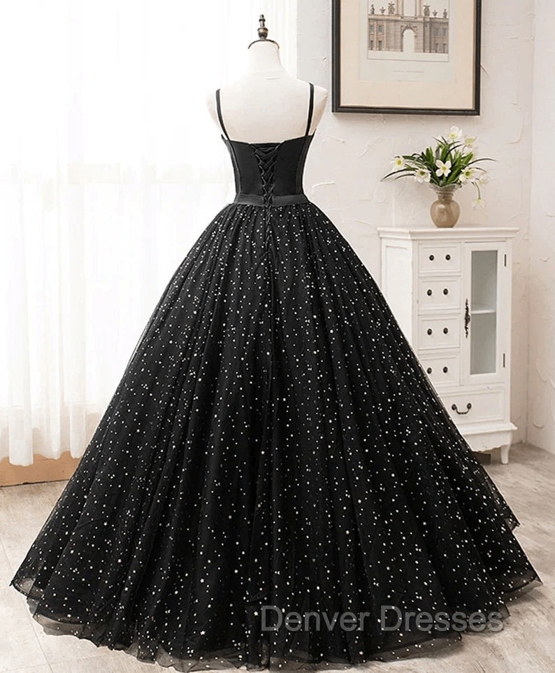 Black Sweetheart Straps Tulle Long Evening Gown Sleeveless Floor-Length Prom Dress prom Dress shops Secondary image