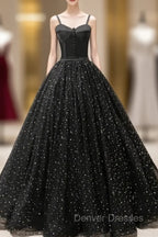 Black Sweetheart Straps Tulle Long Evening Gown Sleeveless Floor-Length Prom Dress prom Dress shops