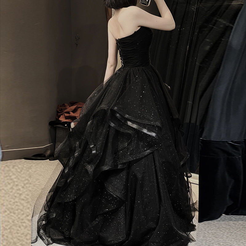 Black Sweetheart Tulle Layers Ball Gown Formal Dress, Black Evening Dress Prom Dress