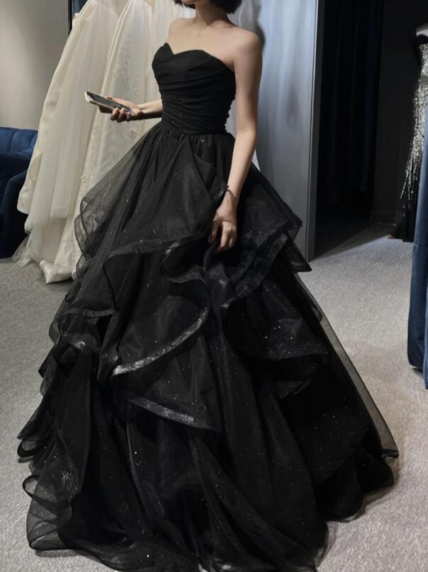 Black Sweetheart Tulle Layers Ball Gown Formal Dress, Black Evening Dress Prom Dress Main image