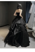 Black Sweetheart Tulle Long Evening Gown, Black Party Dress Prom Dress