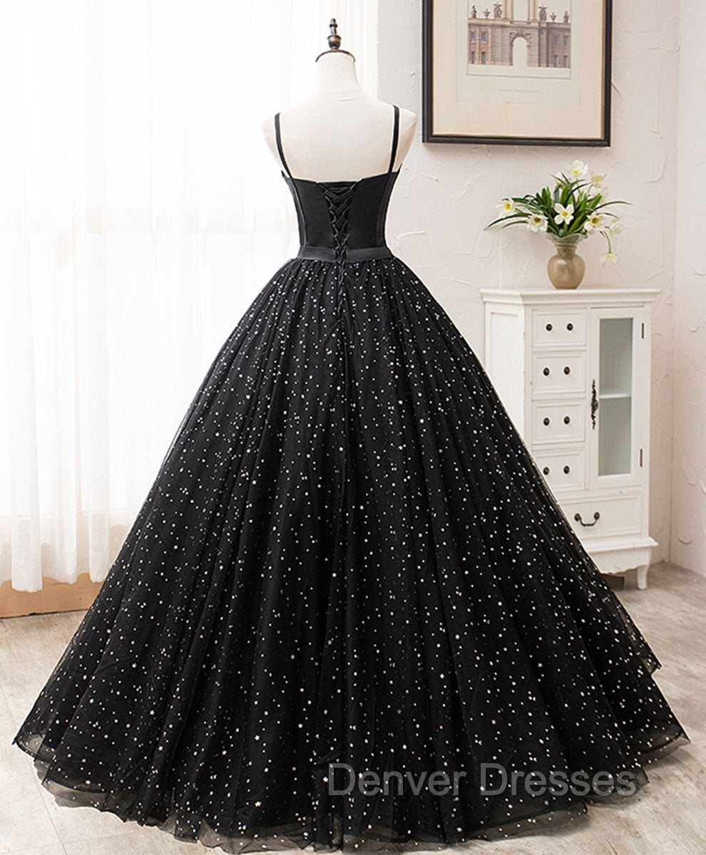 Black Sweetheart Tulle Long Prom Dress, Black Formal Sweet 16 Dress