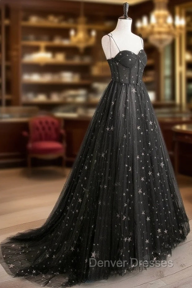 Black Sweetheart Tulle Straps Long Formal Dress, Black Evening Party Dress Secondary image