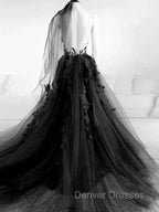 Black Tulle and Lace Long Prom Dress Long Black Floral Formal Evening Dress prom Dress shops