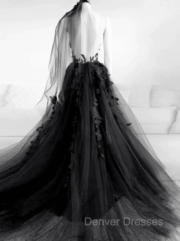 Black Tulle and Lace Long Prom Dress Long Black Floral Formal Evening Dress prom Dress shops