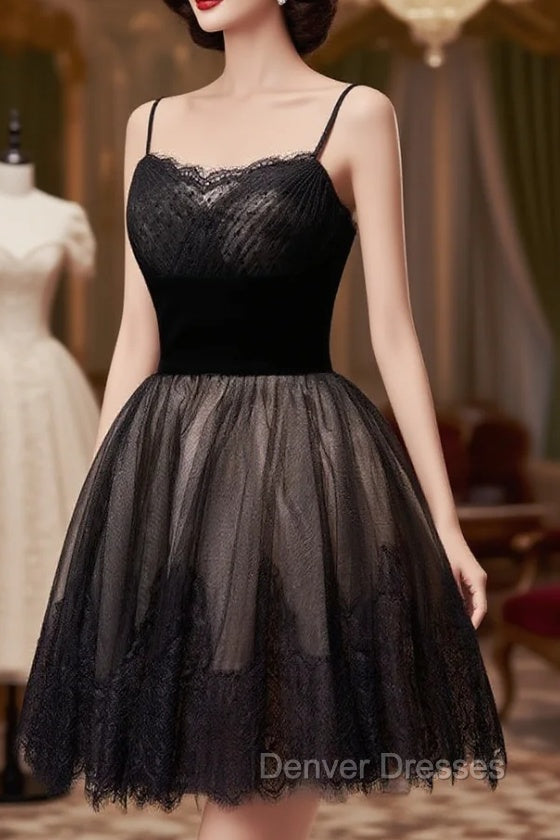 Black Tulle and Lace Straps Short Party Dress, Black Homecoming Dress Secondary image