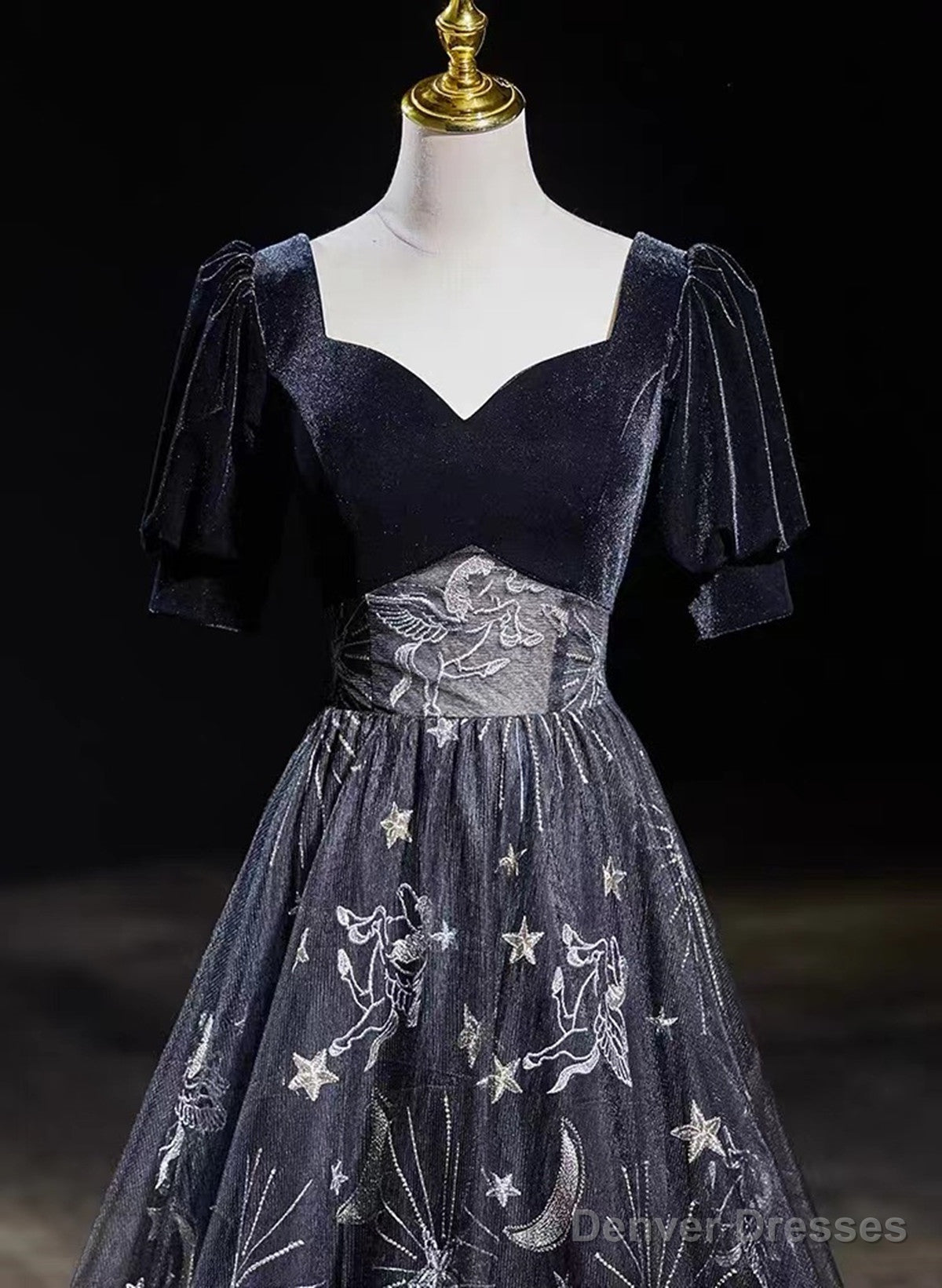 Black Tulle And Velvet A-Line Long Party Dress, Black Long Prom Dress Secondary image