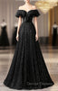 Black Tulle Beaded Long Formal Gown, Black Tulle A-line Prom Dress
