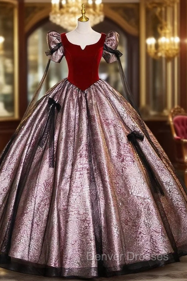 Black Tulle Burgundy Velvet Puff Sleeve Quinceanera Dress Main image