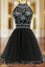 Black Tulle Halter Backless With Crystal Homecoming Dress