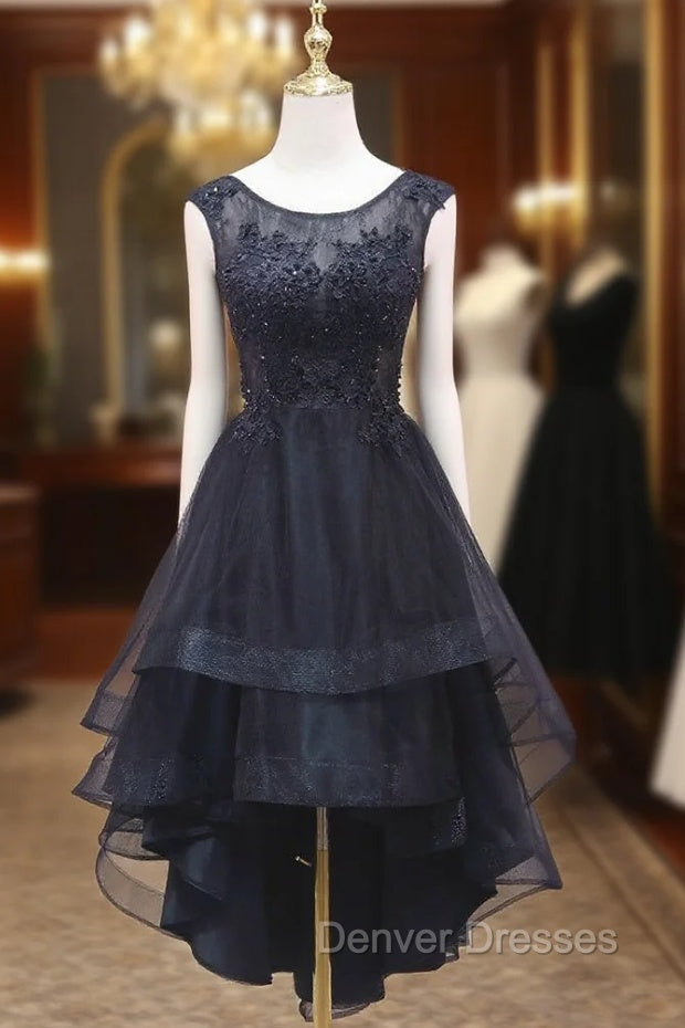 Black Tulle Appliques Beading Prom Dress