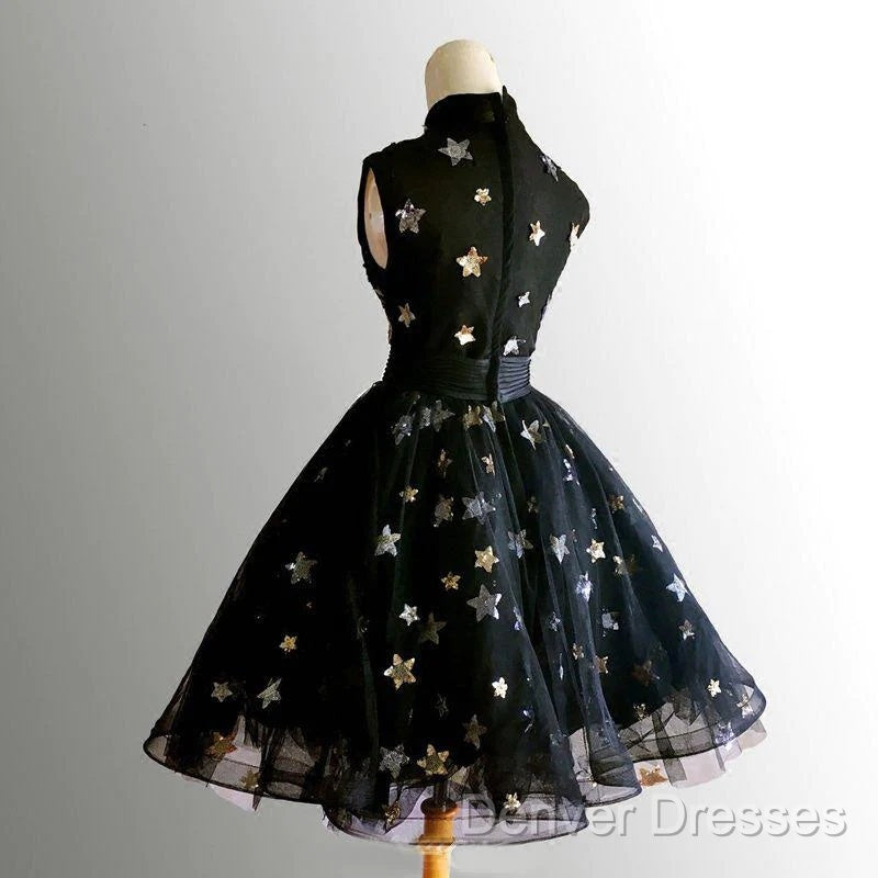 Black Tulle High Neckline Short Homecoming Dress, Black Short Prom Dress Secondary image