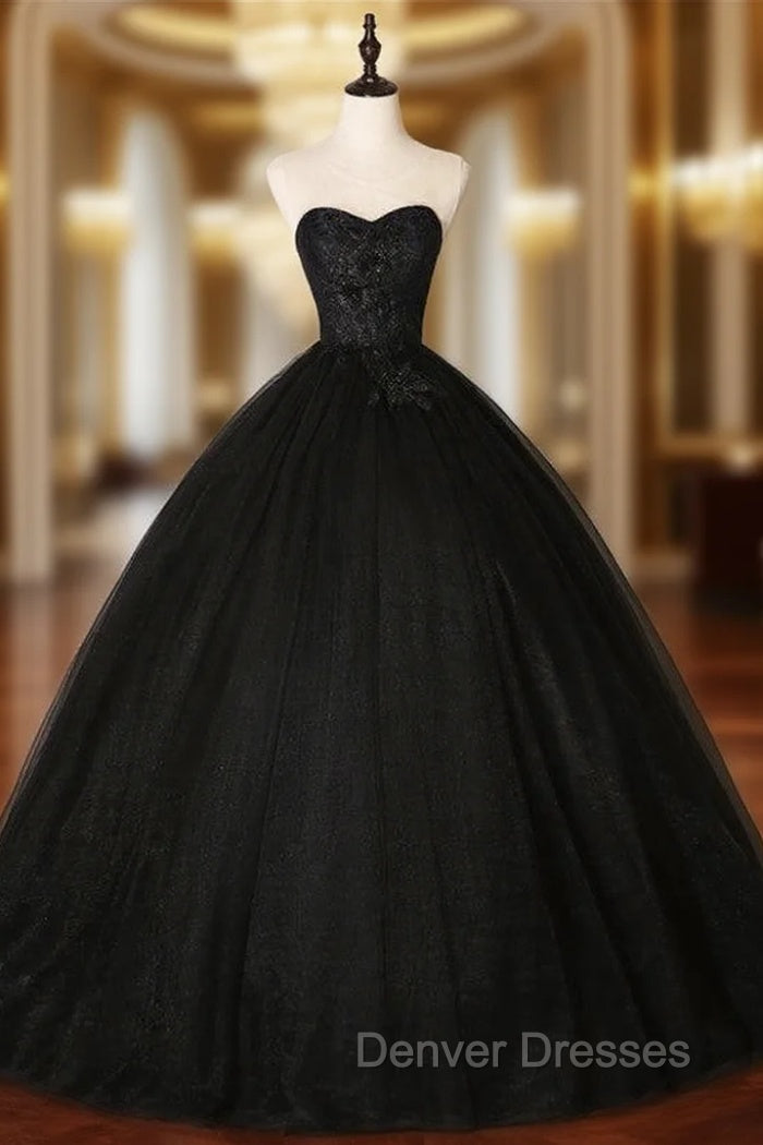 Black Tulle Lace Appliques Quinceanera Dress