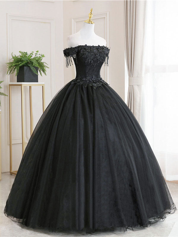 Black Tulle Lace Long Prom Dress, Black Tulle Lace Evening Dress Secondary image