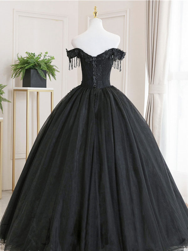 Black Tulle Lace Long Prom Dress, Black Tulle Lace Evening Dress