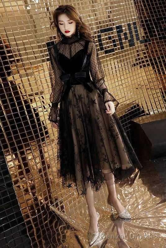 Black Tulle Lace Short Dress, Black Lace Homecoming Dress