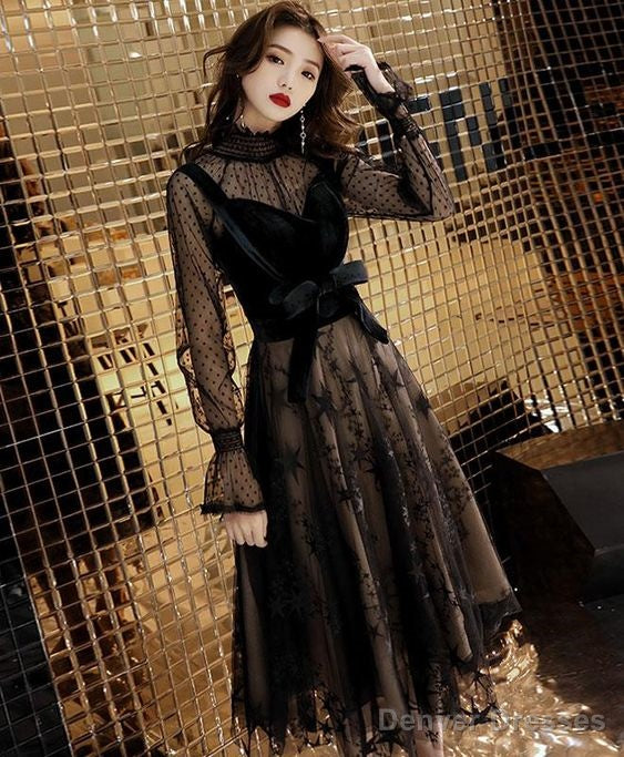 Black Tulle Lace Short Dress, Black Lace Homecoming Dress Main image