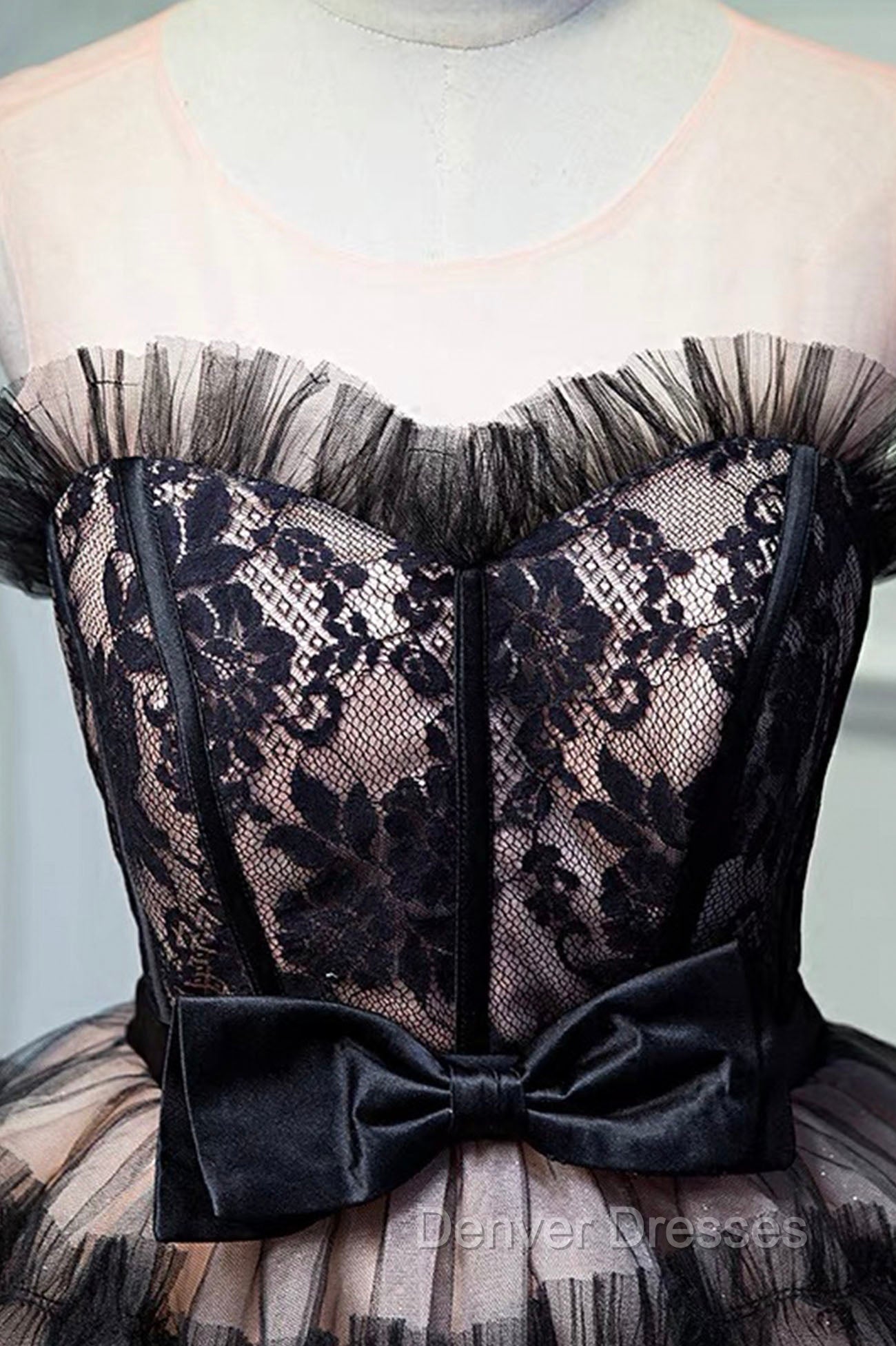 Black Tulle Lace Short Prom Dress, A-Line Black Homecoming Dress Secondary image