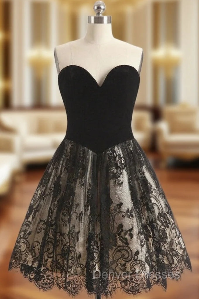 Black Tulle Lace Sweetheart Homecoming Dress Main image