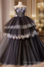 Black Tulle Long Prom Gown, Black Tulle Evening Dress