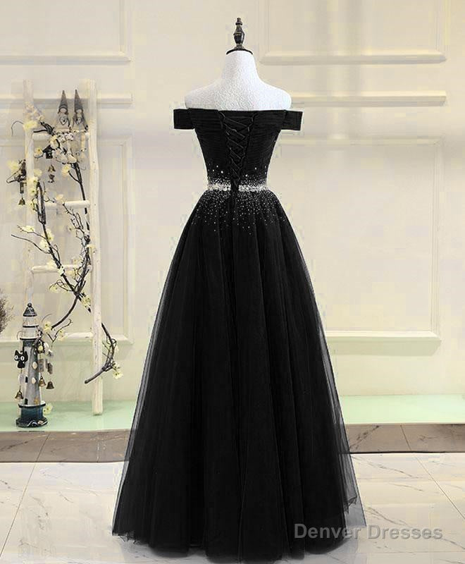 Black Tulle Off Shoulder Beaded Party Dress , Black New Dress for Party Main image
