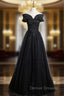 Black Tulle Off the Shoulder Appliques Prom Dress