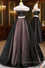 Black Tulle & Pink Flowers Sparkle Prom Dress