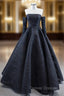 Black Tulle Pleats Strapless Prom Dress With Detachable Sleeve