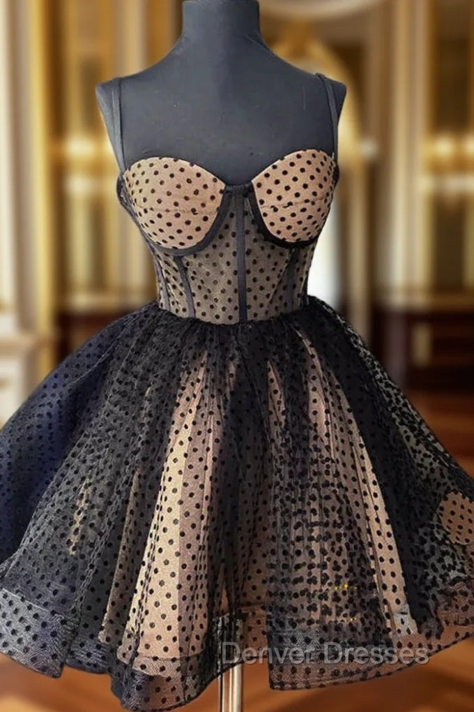 Black Tulle Polka Dots Straps Homecoming Dress Main image