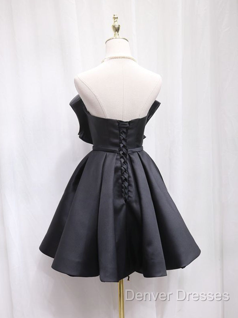 Black Tulle Satin Short Prom Dress, Black Homecoming Dress Secondary image