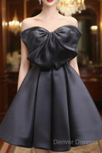 Black Tulle Satin Short Prom Dress, Black Homecoming Dress