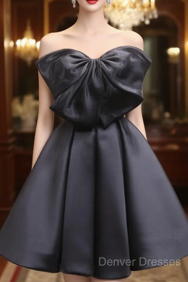 Black Tulle Satin Short Prom Dress, Black Homecoming Dress