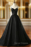 Black Tulle Satin Spaghetti Straps Button Prom Dress