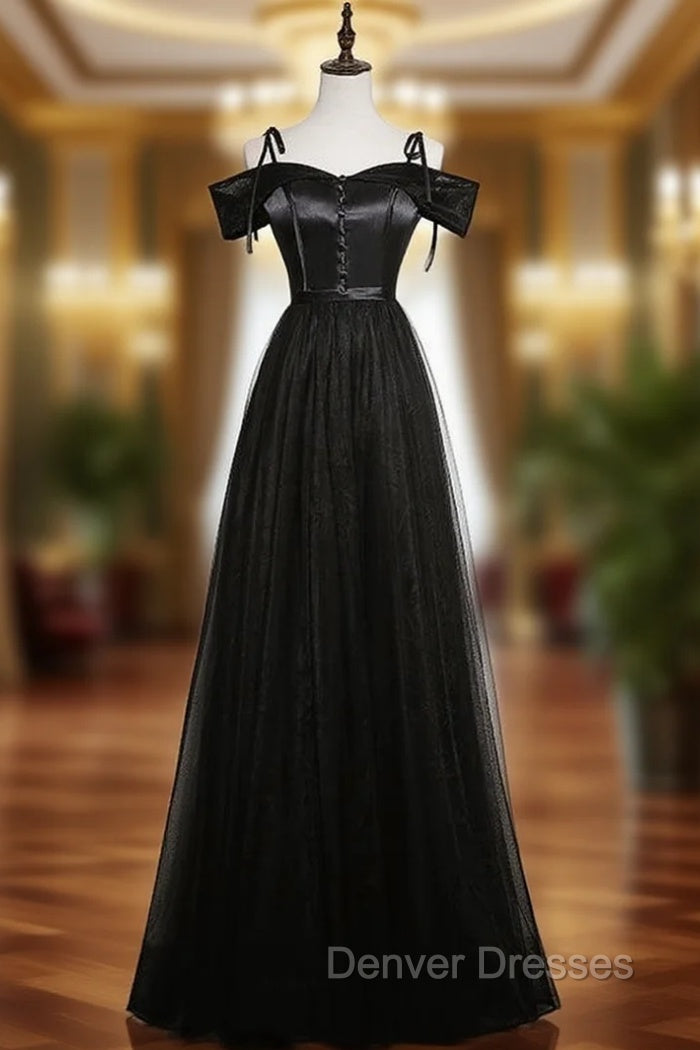 Black Tulle Satin Spaghetti Straps Prom Dress Main image