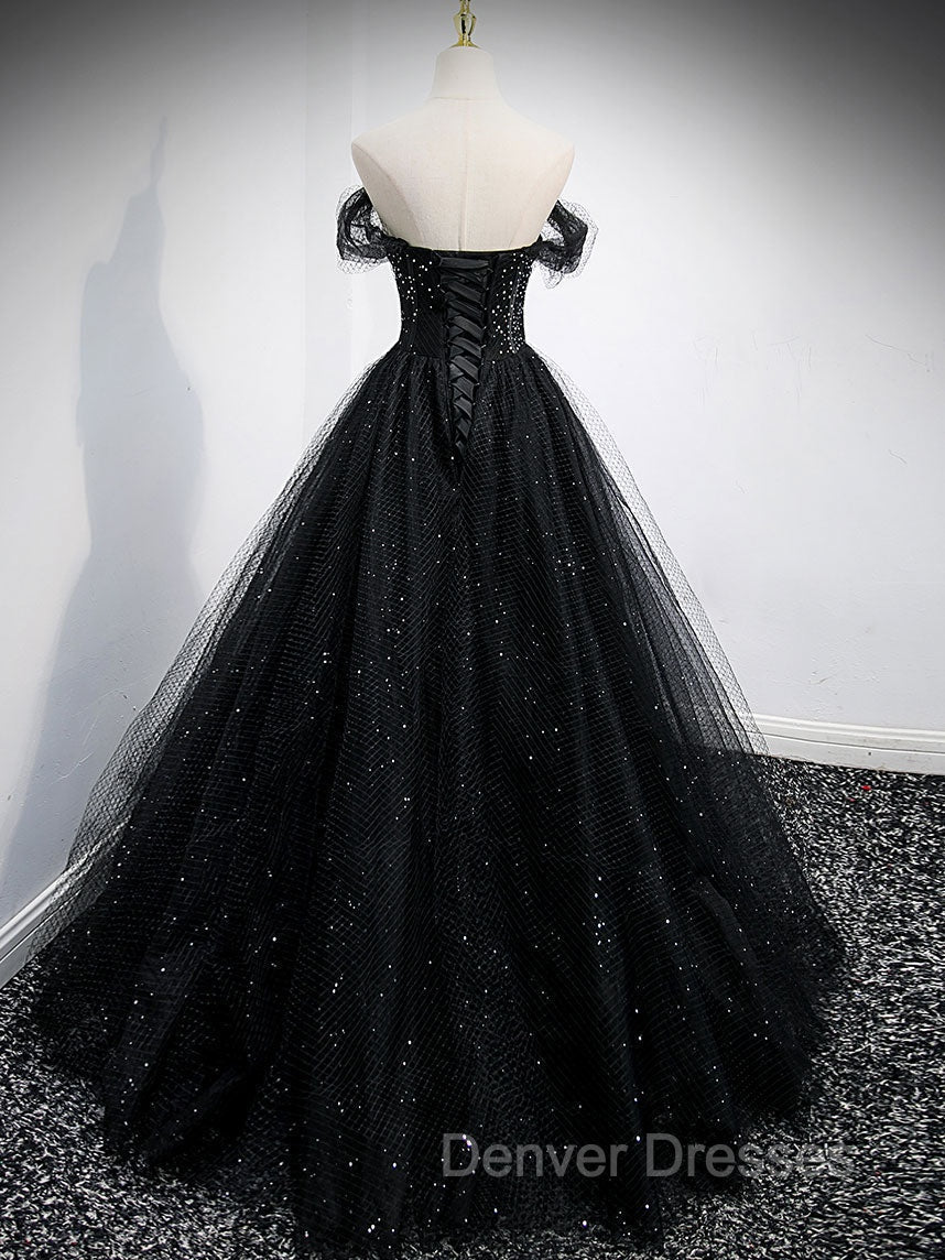 Black Tulle Sequin Long Prom Dress, Black Tulle Formal Dress Secondary image