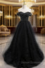 Black Tulle Sequin Long Prom Dress, Black Tulle Formal Dress