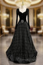 Black Tulle Sequins Long Sleeve Prom Dress