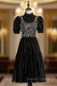 Black Tulle Sequins Short Sleeve Short Prom Dress