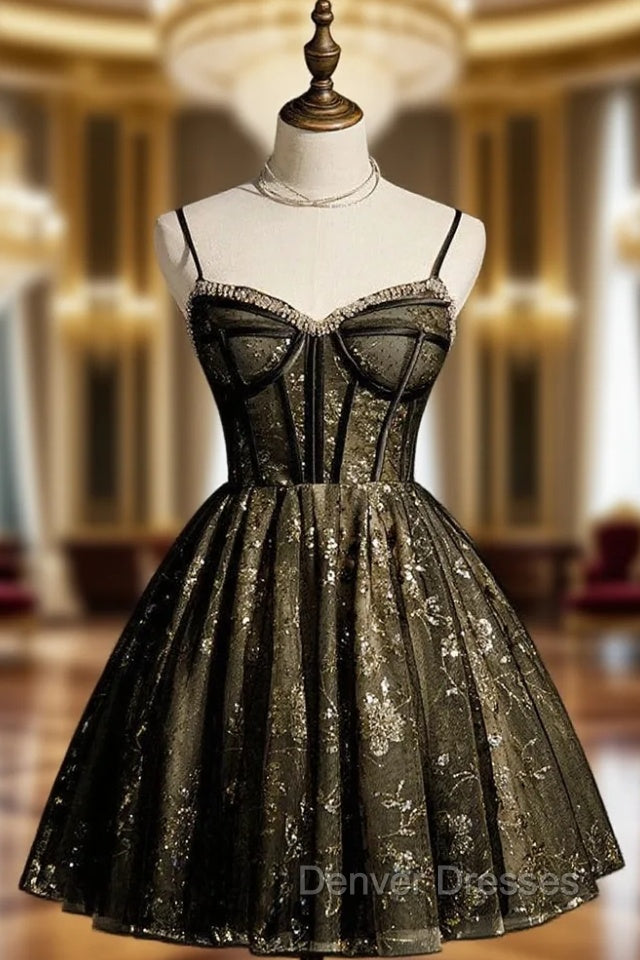 Black Tulle Sequins Spaghetti Straps Homecoming Dress Main image