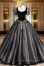 Black Tulle Sequins Square Neck Puff Sleeve Quinceanera Dress