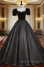Black Tulle Sequins Square Neck Short Sleeve Beading Quinceanera Dress
